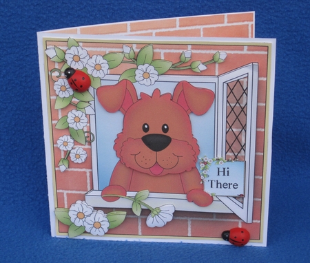 8 x 8 Mini Kit with 3d Decoupage - Through the Window - Little Dog Rusty by Carolyn Norris