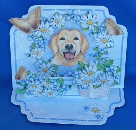 Easel Tableau - Daisies, Dogs and Forget-me-nots by Carolyn Norris