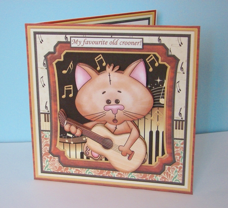 CAT PLAYING GUITAR 7.5 Decoupage & Insert Kit by Carolyn Norris