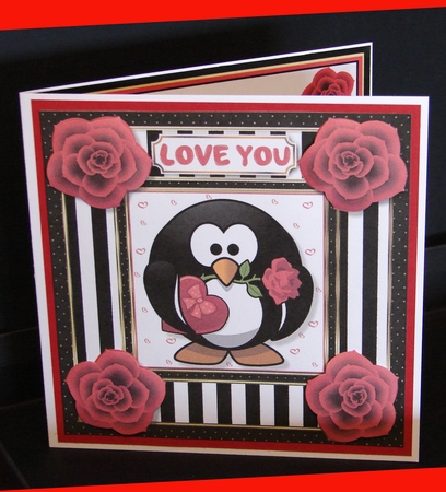 Little Penguin in Love Card Topper by Carolyn Norris