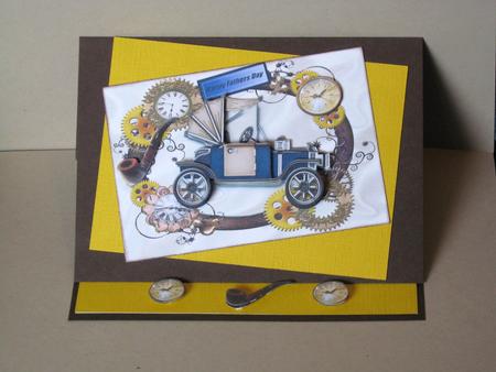 Steampunk Blue Car for Fathers Day in Clock Frame A4 by Carolyn Norris