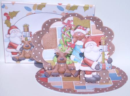 Santa and His Friends Scalloped Easel Card with Card Box by Carolyn Norris