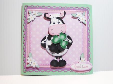 Milly Moo Cow's Good Luck Clover Quick Card N 3D Decoupage by Carolyn Norris