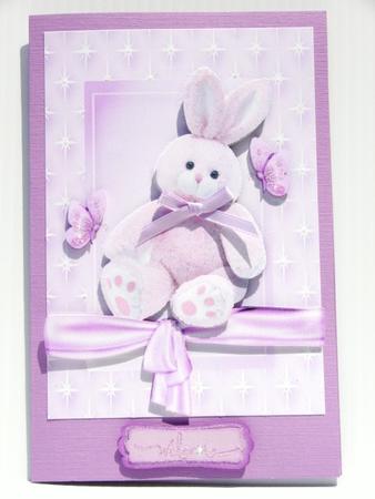 Fluffy Pink Bunny with Bow and Butterflies in Star Frame by Carolyn Norris
