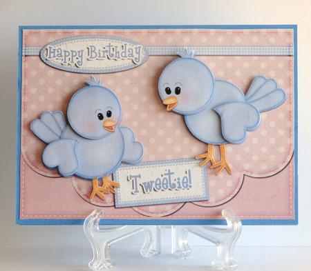 A5 Little Birdie Felties Scalloped Edge N 3D Decoupage by Carolyn Norris