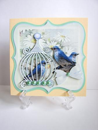 Vintage Blue Birds Card Green and Insert or 2 Cards Your Ch by Carolyn Norris