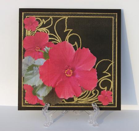 Bright Red Hibiscus Large Square Topper by Carolyn Norris