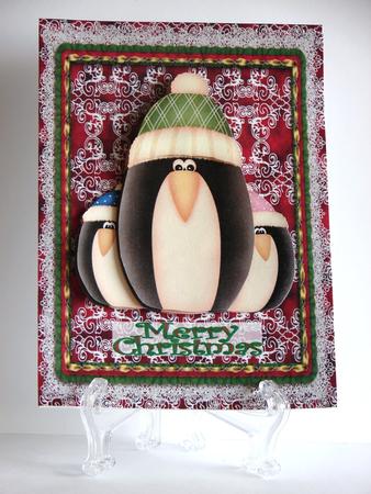 Trio of Penguins Merry Christmas with Easy Decoupage by Carolyn Norris