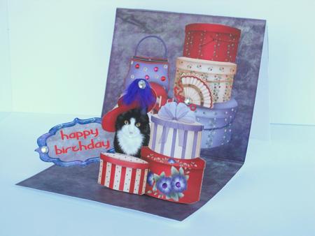 Red Hat Cat Purrfect Presents Stand-up Element Easel Card by Carolyn Norris