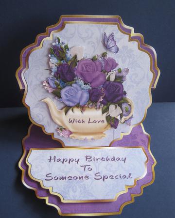 Roses in Teapot Birthday Easel Card Kit by Carolyn Norris