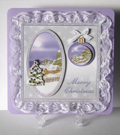 Silver and Lilac Christmas Scene Card Front by Carolyn Norris