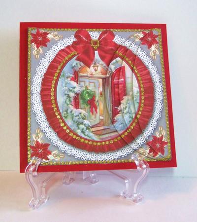Christmas Door Ruffle 5in Round Side Stacker by Carolyn Norris