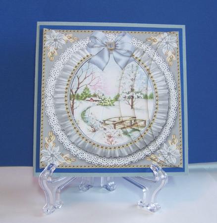 Pretty Snowscene Silver Ruffle 5in Round Side Stacker by Carolyn Norris
