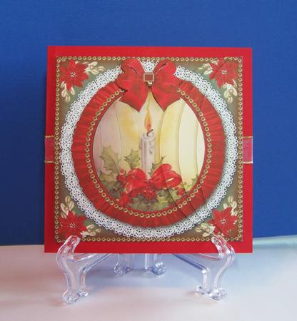 Single Candle Red Ruffle 5in Round Side Stacker by Carolyn Norris