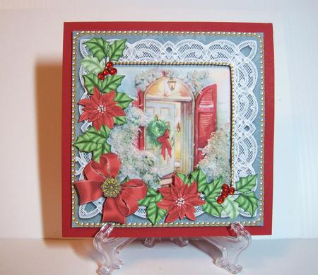 Christmas Door Poinsettia Blue 8in Card Front Mini Kit by Carolyn Norris