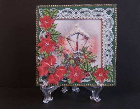 Christmas Lantern Green Poinsettia 8in Card Front Mini Kit by Carolyn Norris