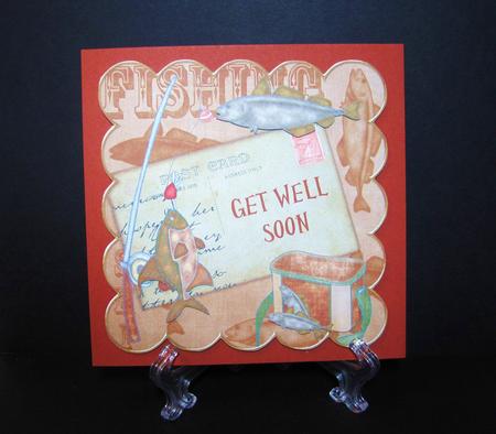 Vintage Tea Fishing Get Well Soon 8in Decoupage Step by Step by Carolyn Norris