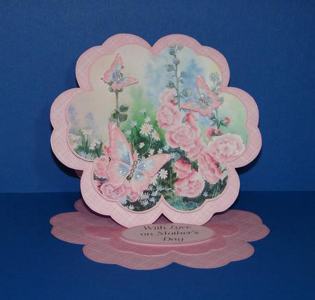 Hollyhocks & Butterflies Petal Easel Card by Carolyn Norris