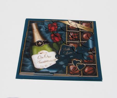 8 x 8 Husband Anniv Champers Chocs N Roses Scalloped Corner by Carolyn Norris