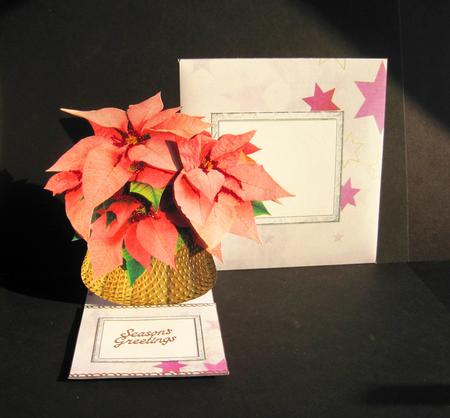 Pink Poinsettia Basket Easel Card & Envelope by Carolyn Norris
