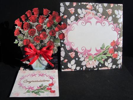 Red Roses Vase Easel Card & Envelope by Carolyn Norris