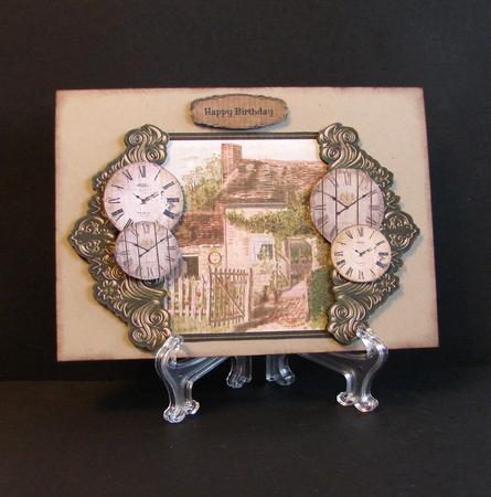 Birthday Male Card Cottage and Clocks by Carolyn Norris