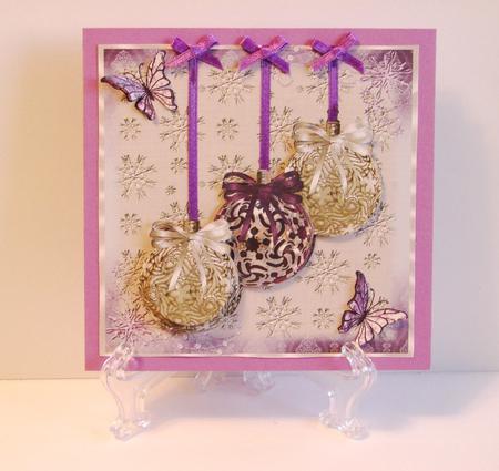 Gold and Purple Xmas Decorations Card Front by Carolyn Norris