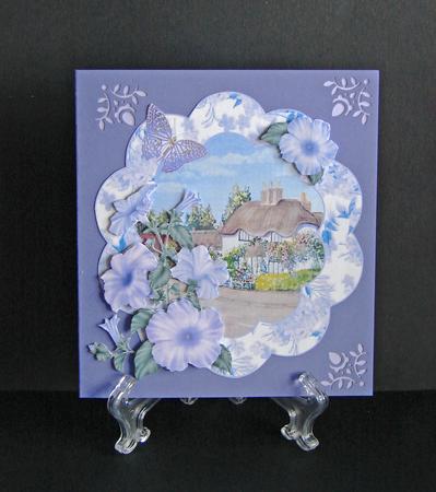 Thatched Cottage with Floral Frame Decoupage by Carolyn Norris