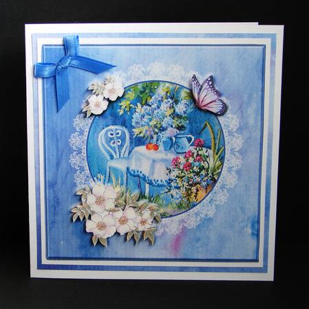 8x8 Silk with Dog Roses and Tea in the Garden Decoupage by Carolyn Norris