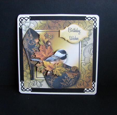 Autumn Bird, Leaves & Shoe Lacey Square by Carolyn Norris