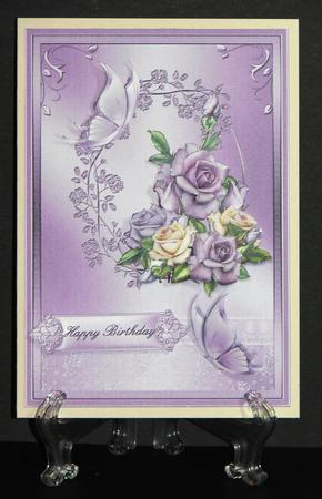 Flutters and Roses in a Lilac Frame Cardfront by Carolyn Norris