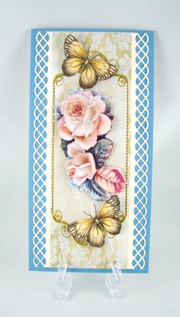 Peach Roses with Gold Butterflies Tall Dl by Carolyn Norris
