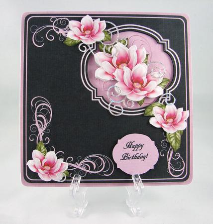 Cerise Blk Magnolia 8in Aperture Decoupage Cf Mini Kit by Carolyn Norris
