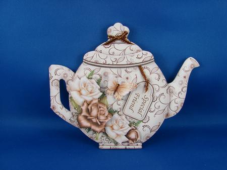 Teapot Shape Card Coffee Cream Roses & Decoupage Card Kit by Carolyn Norris
