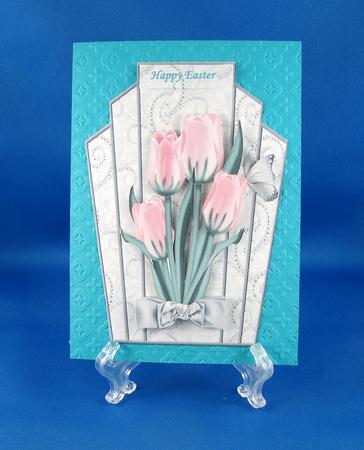Pink Tulips with Silver Bow Art Deco Topper by Carolyn Norris