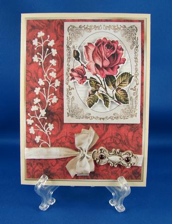 Red Rose & Faded Papers - Card Front with Decoupage by Carolyn Norris