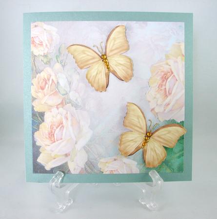 Peach Roses with Gold Butterflies 8x8 by Carolyn Norris