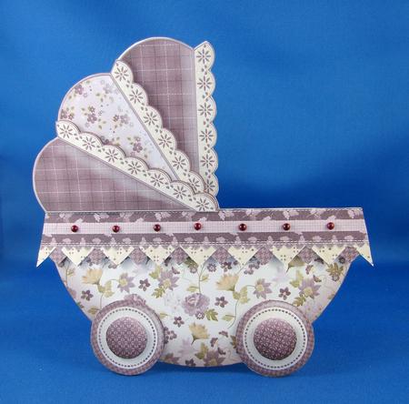 New Baby Girl Burgundy Pram Shape Card 3 Sheet Mini Kit by Carolyn Norris