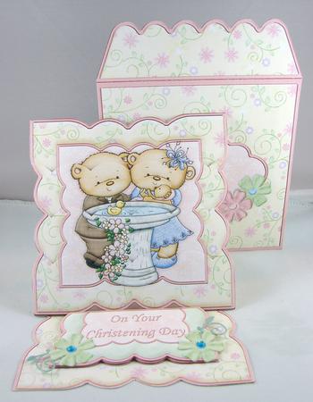 Christening Bear Girl Easel Card Kit by Carolyn Norris