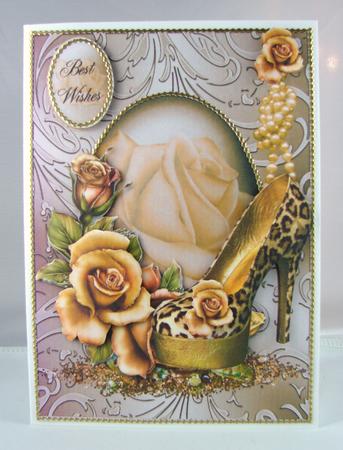 Roses Shoes and Pearls Card Front by Carolyn Norris