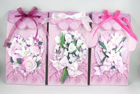 Pink Floral Lace and Pearls, Gift Envelope with 3 Decoupage by Carolyn Norris