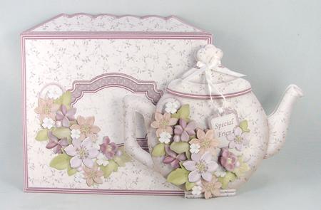 Teapot Shape Card Clematis Decoupage Card Kit by Carolyn Norris