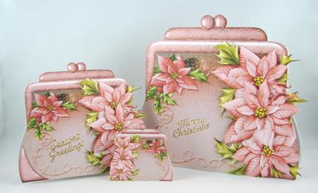 Handbag Shape Card Christmas Rosa Poinsettia by Carolyn Norris