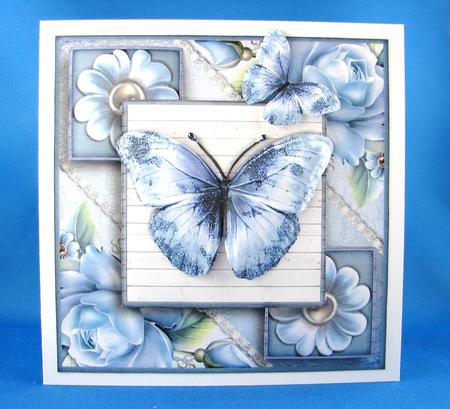 Cardtopper Flowers & Butterfly Blue 667 by Carolyn Norris