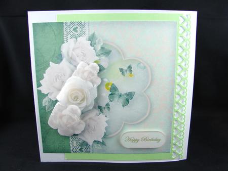 Cream Flowers and Lace Decoupage Card Front by Carolyn Norris