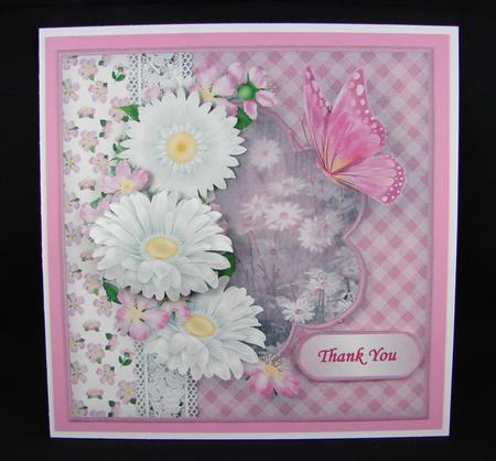 Daisies with Blossom and Lace Decoupage Card Front by Carolyn Norris