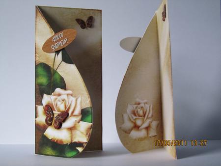 Cream Rose and Butterflies Teardrop Card by Carolyn Scattergood