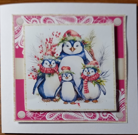Family Animal Christmas 7x7ins Topper kit 16 with lace edging by Carolynne Barratt