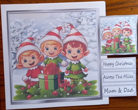 Santas Cheeky Elves In The Snow With Holly 8x8 (one) by Carolynne Barratt