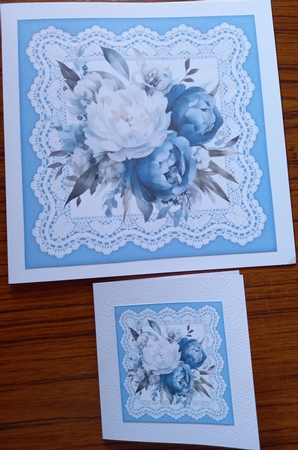 Pretty Blue And White Shades Of Flowers On Lace 8X8 (Three) by Carolynne Barratt